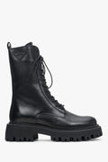 Schwarzer Damen-Lederstiefel mit hohem Schaft Estro ER00113495.