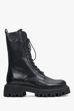 Schwarzer Damen-Lederstiefel mit hohem Schaft Estro ER00113495.