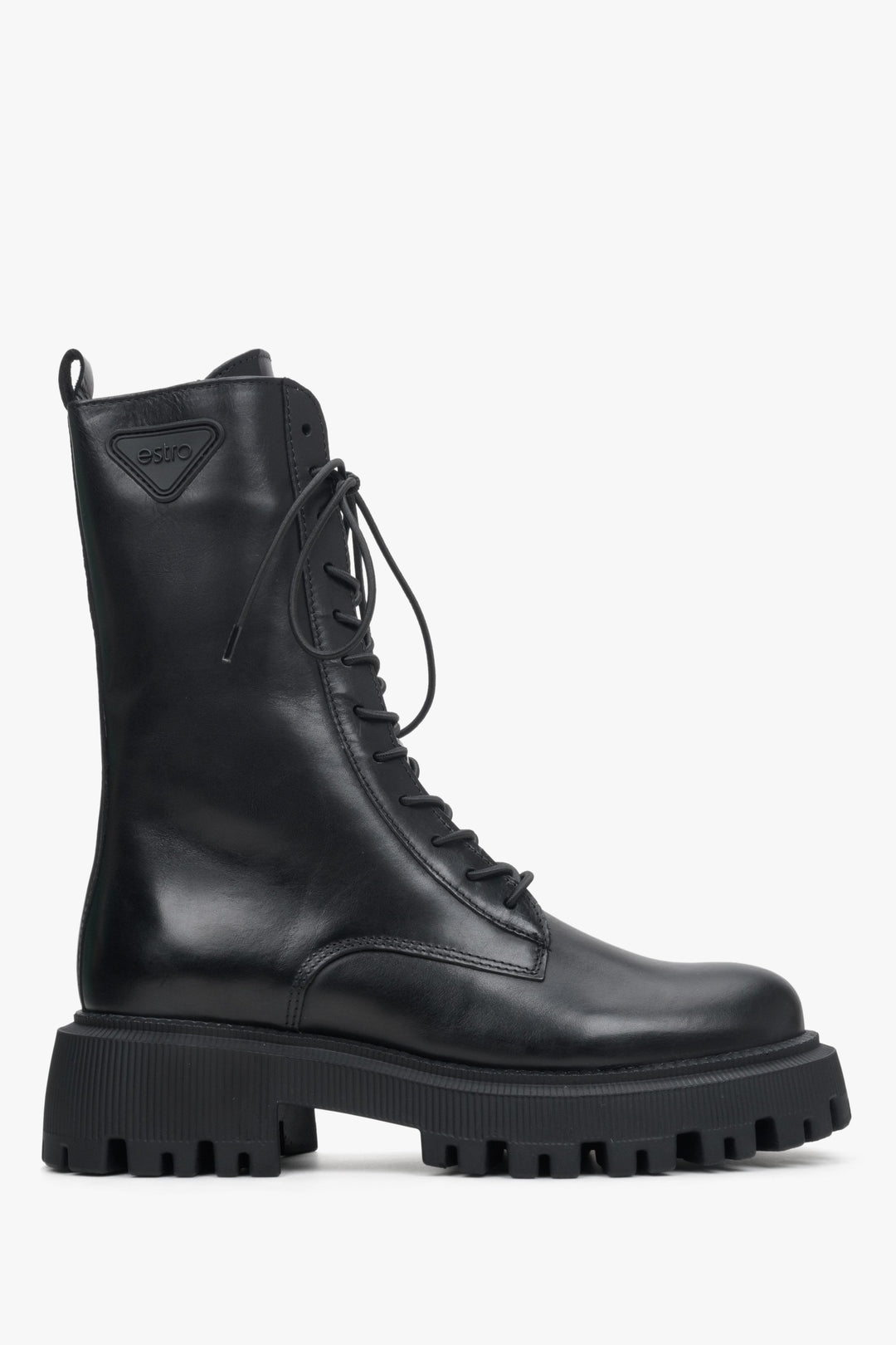 Schwarzer Damen-Lederstiefel mit hohem Schaft Estro ER00113495.