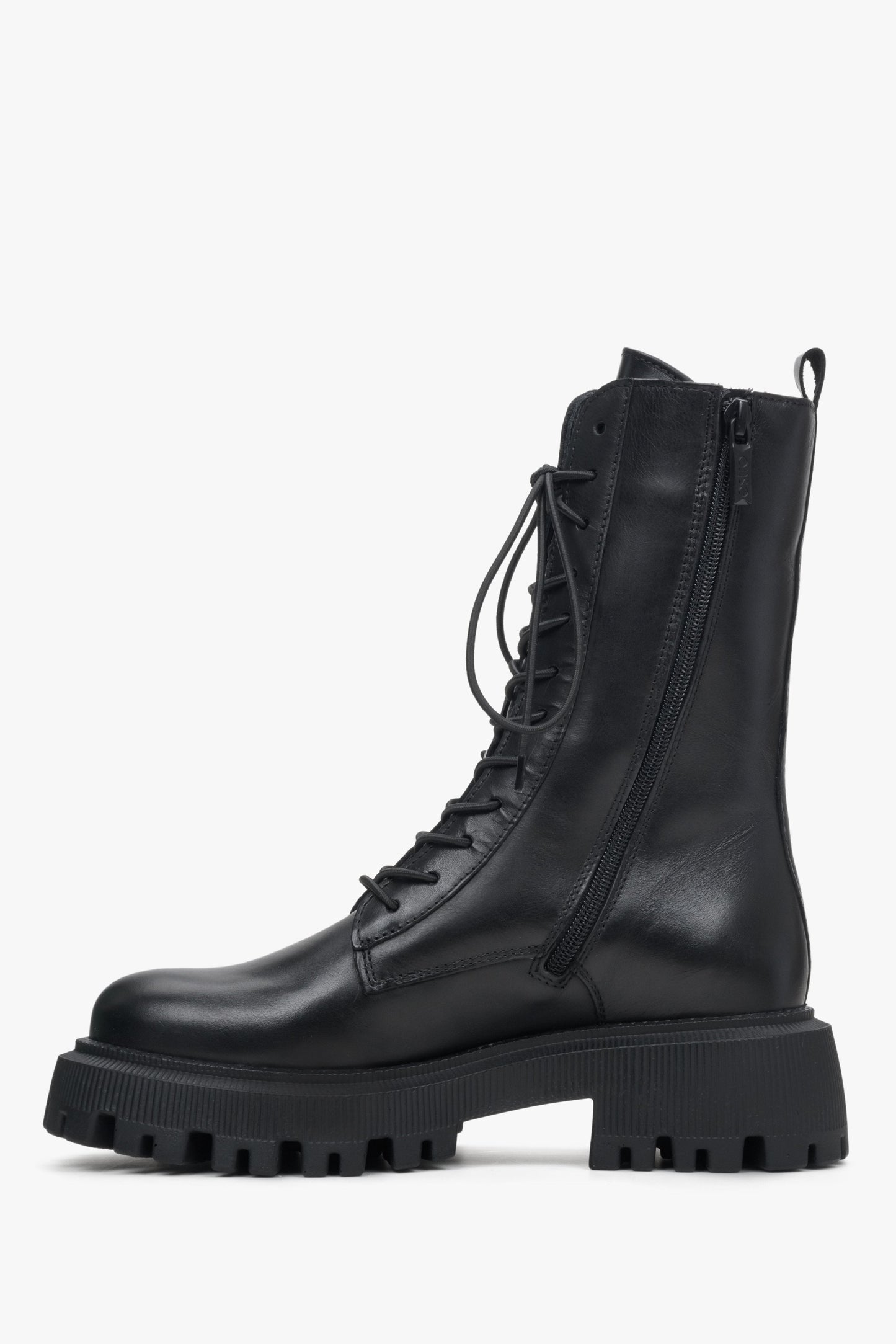 Schwarze, hohe Damen-Worker aus echtem Leder von Estro – Schuhprofil.