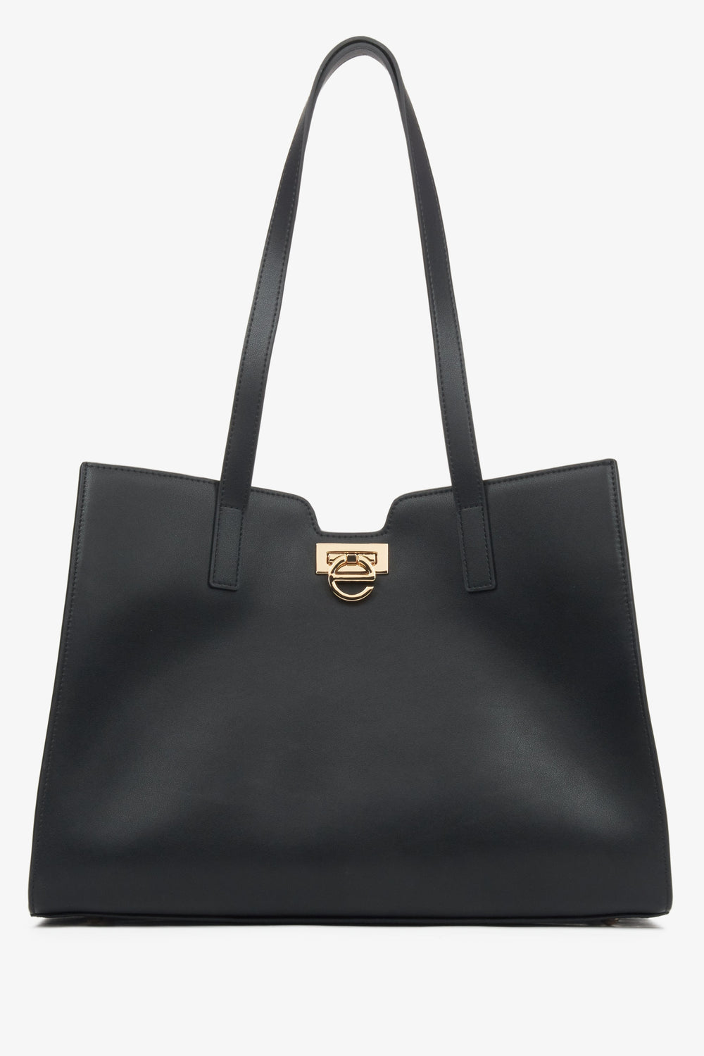 Schwarzer Damen-Shopper aus echtem Leder mit edlen Golddetails Estro ER00115797.