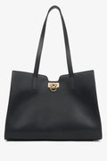 Schwarzer Damen-Shopper aus echtem Leder mit edlen Golddetails Estro ER00115797.