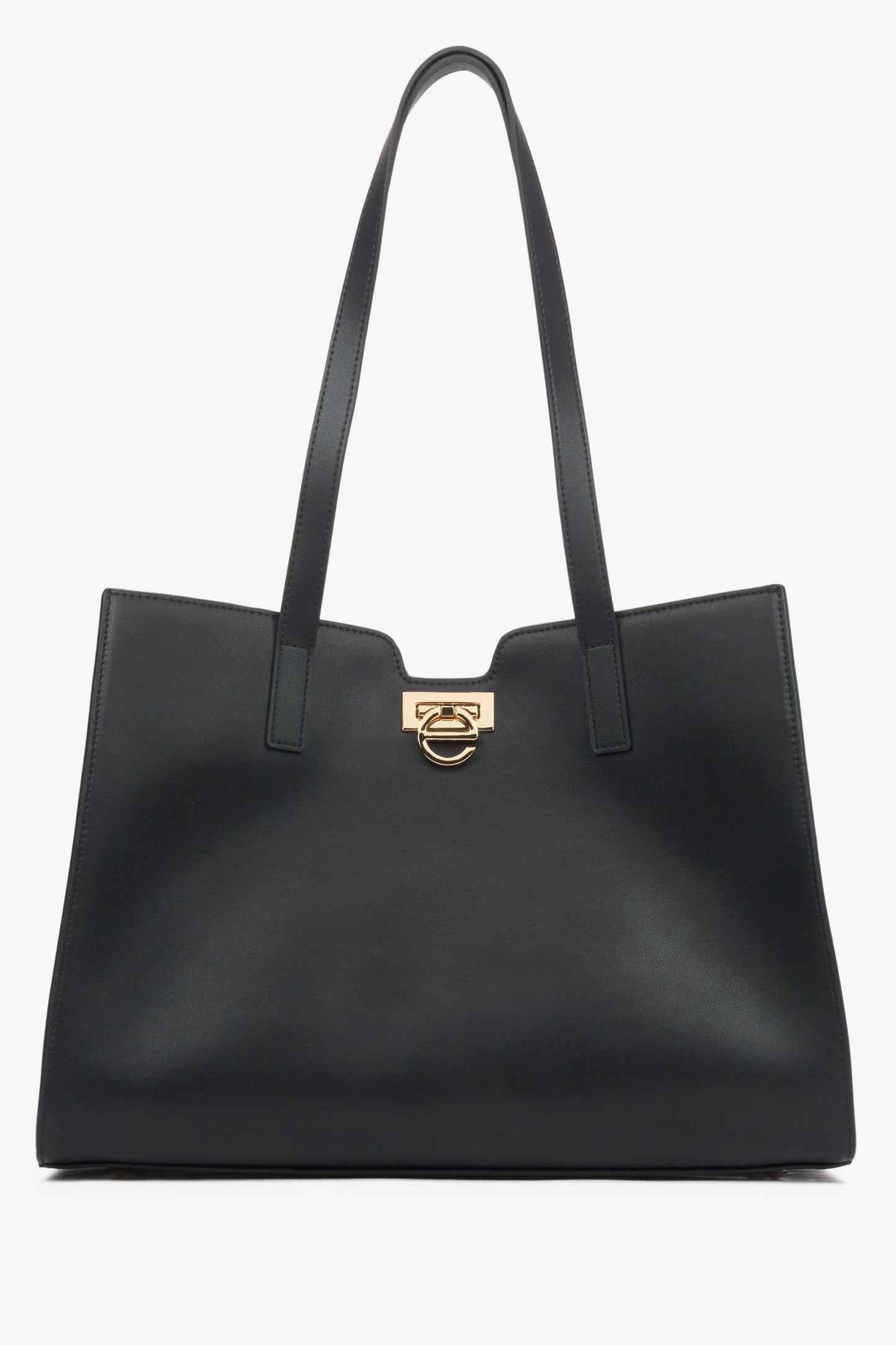 Schwarzer Damen-Shopper aus echtem Leder mit edlen Golddetails Estro ER00115797.