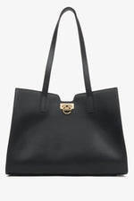 Schwarzer Damen-Shopper aus echtem Leder mit edlen Golddetails Estro ER00115797.