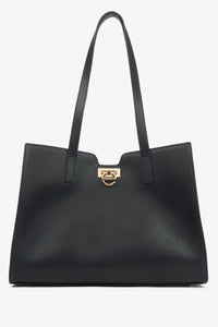 Schwarzer Damen-Shopper aus echtem Leder mit edlen Golddetails Estro ER00115797.
