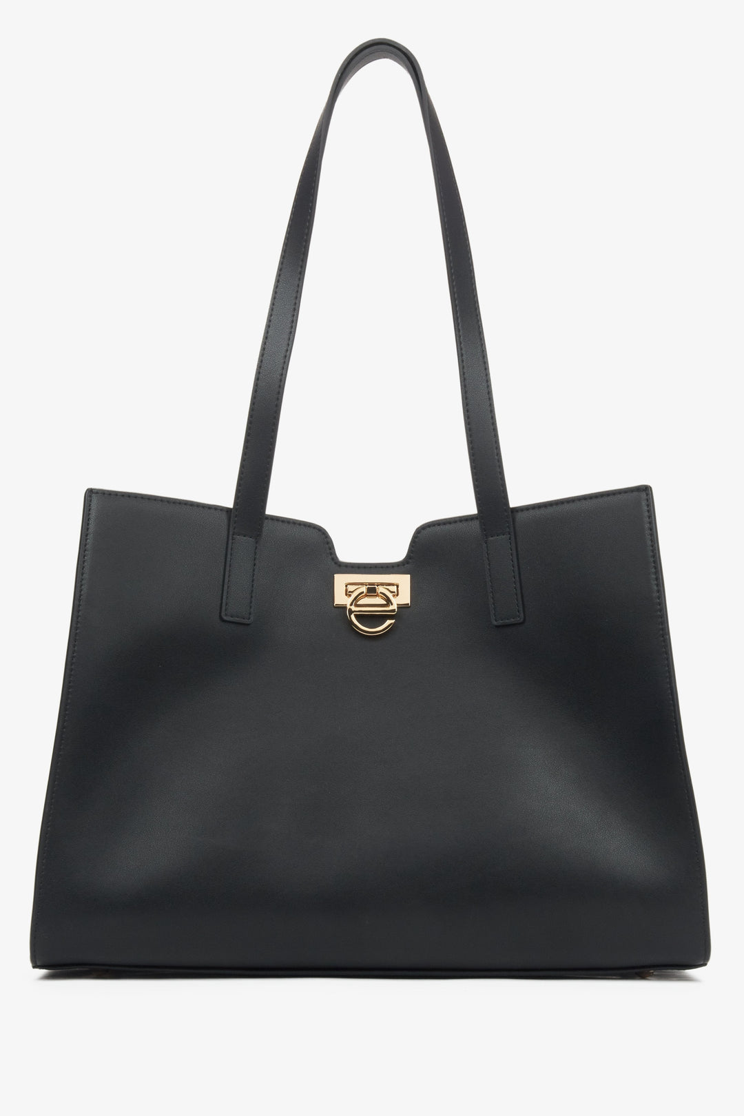 Schwarzer Damen-Shopper aus echtem Leder mit edlen Golddetails Estro ER00115797.
