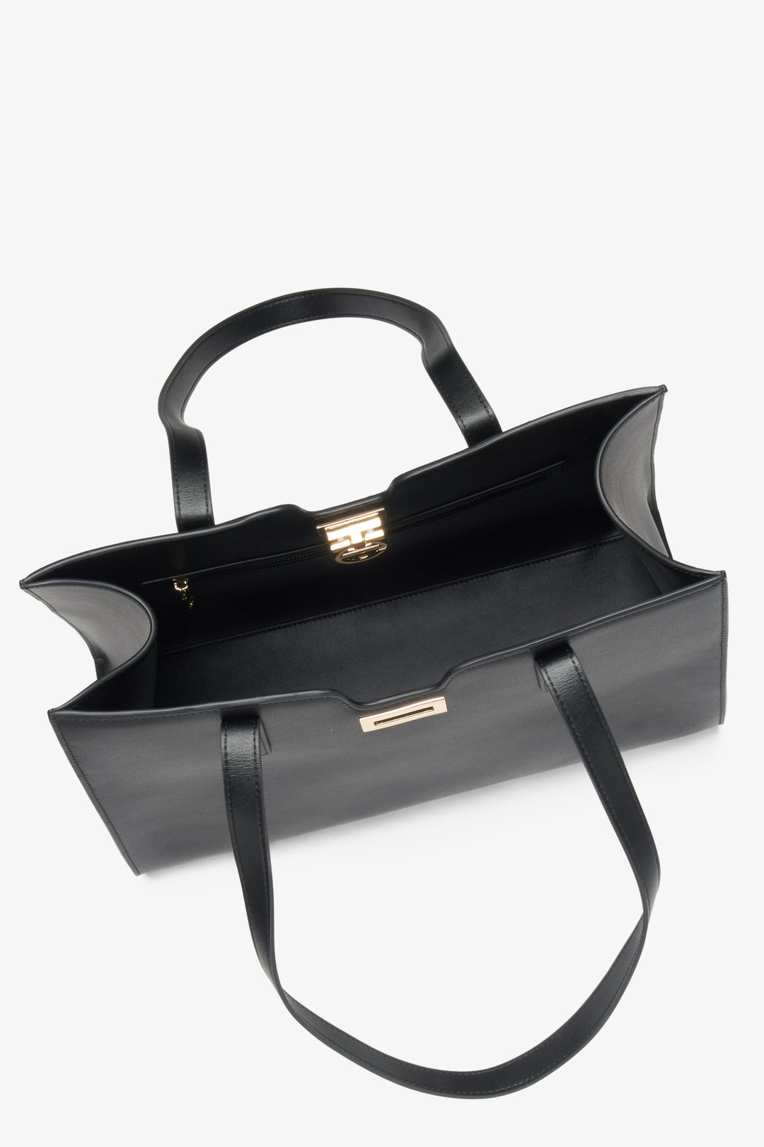 Schwarze Leder-Shopper von Estro – Innenansicht des Modells.