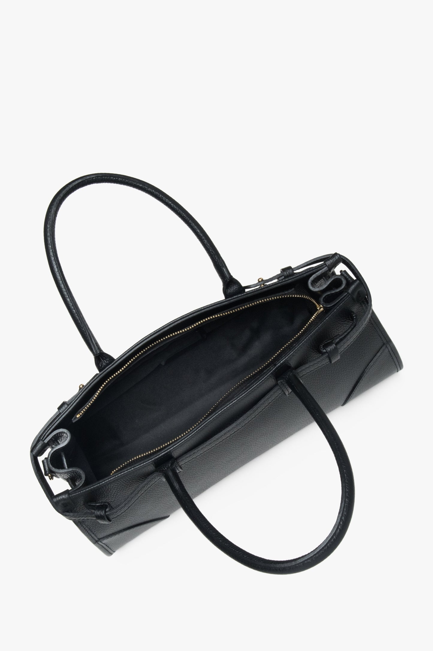 Damen-Shopper-Tasche aus schwarzem italienischem Leder.