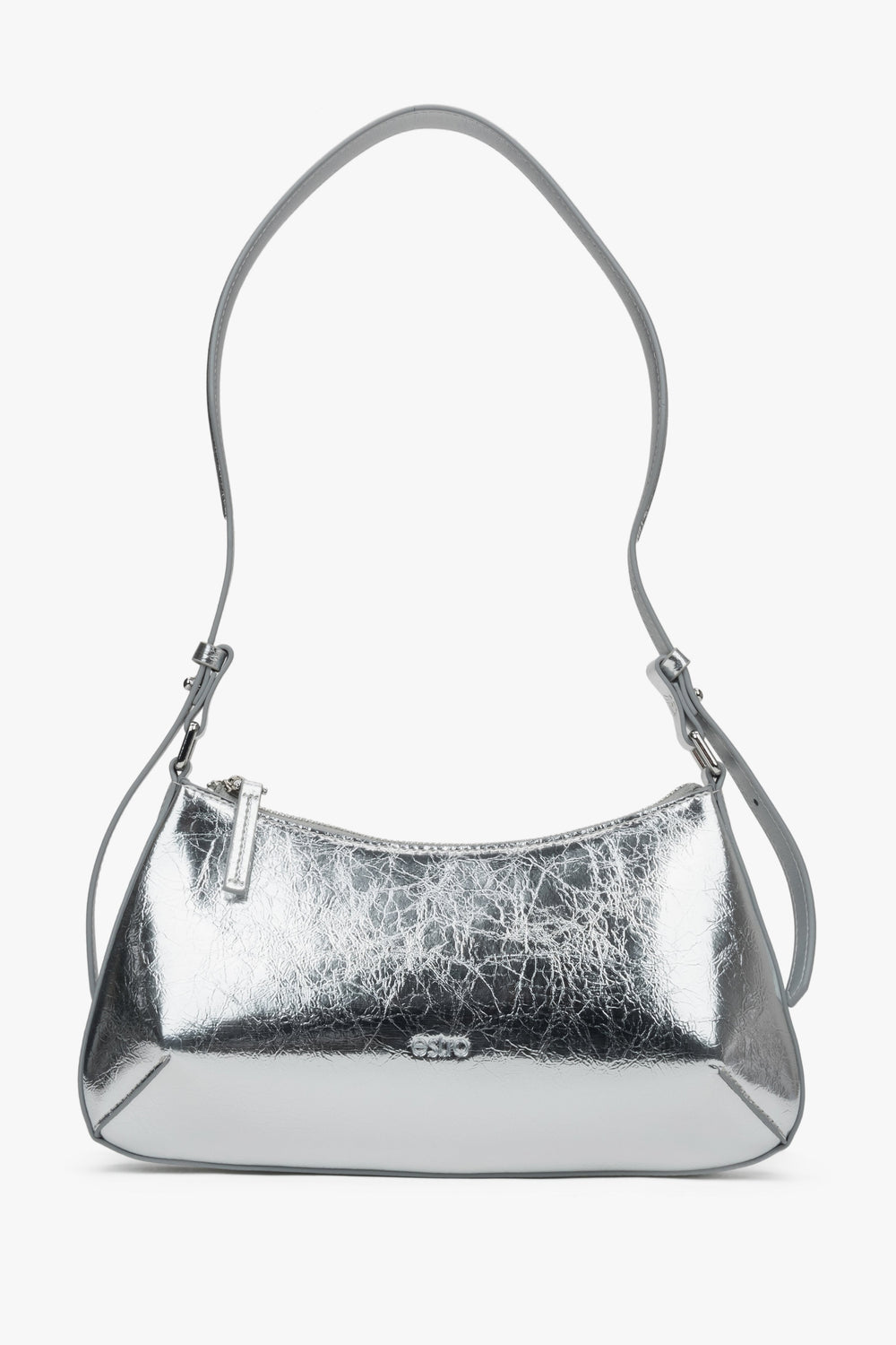 Silberne Damen-Handtasche aus echtem Leder Estro ER00116809.