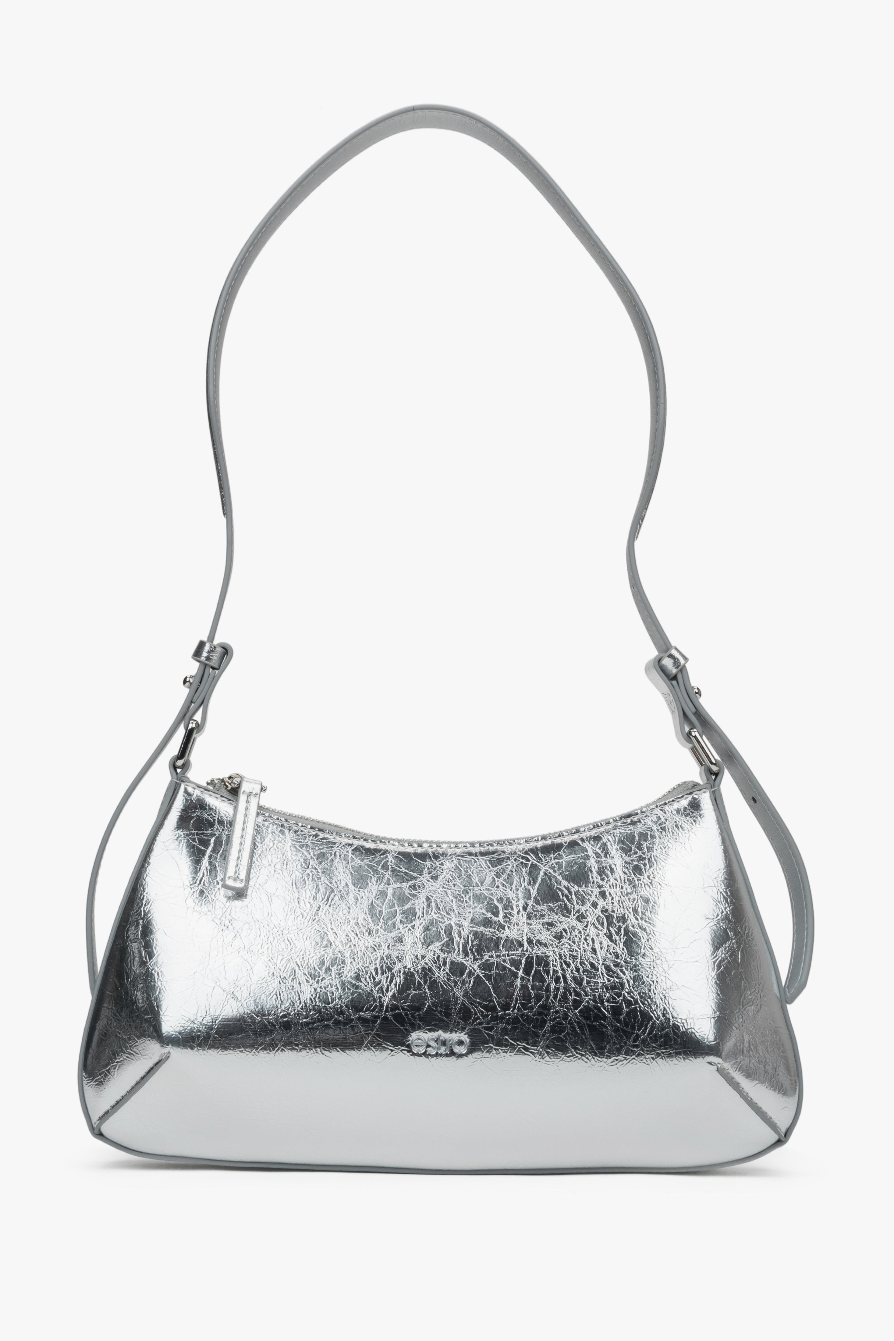Silberne Damen-Handtasche aus echtem Leder Estro ER00116809.