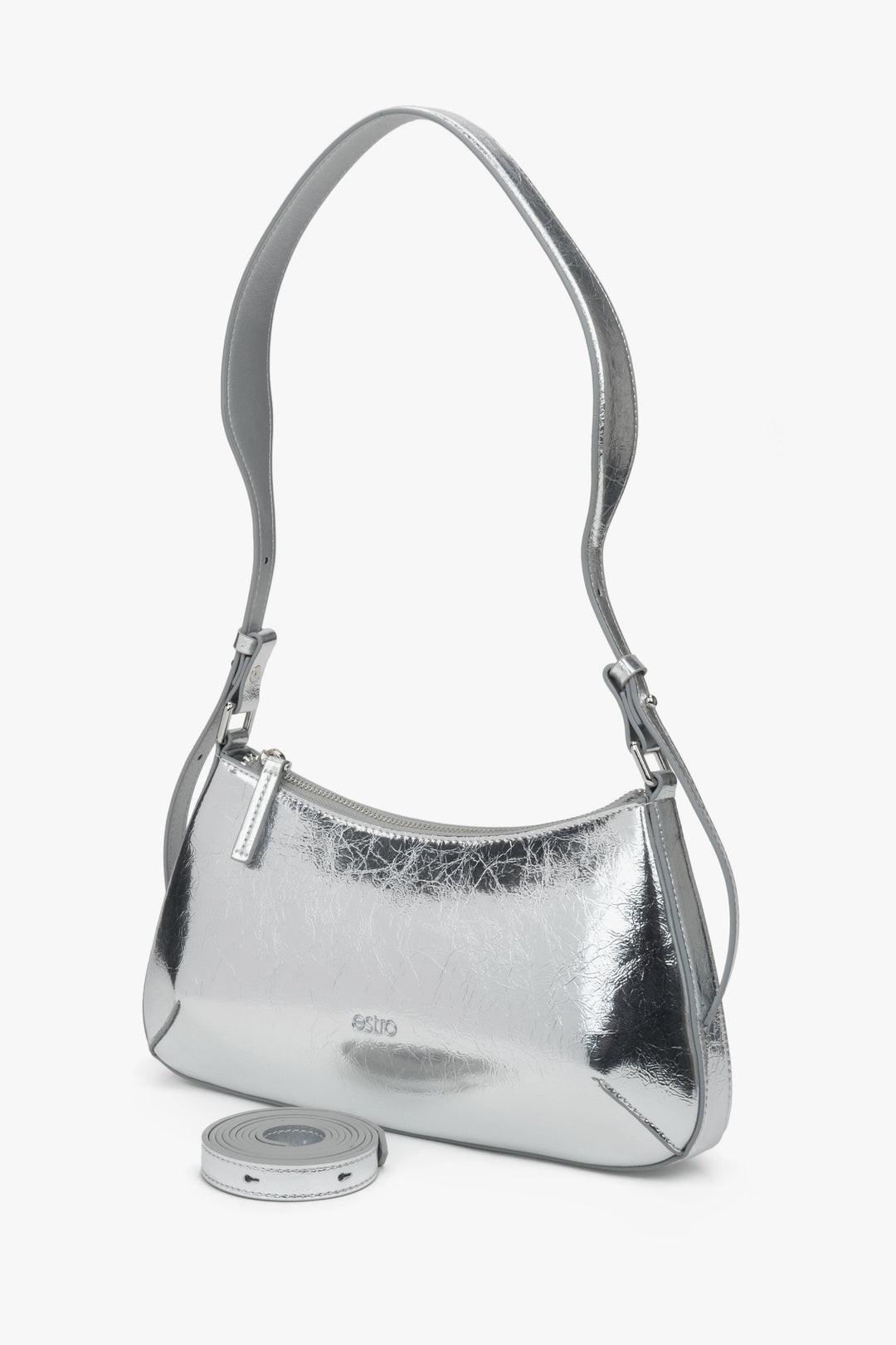 Silberne Damen-Baguette-Tasche von Estro aus echtem Leder.