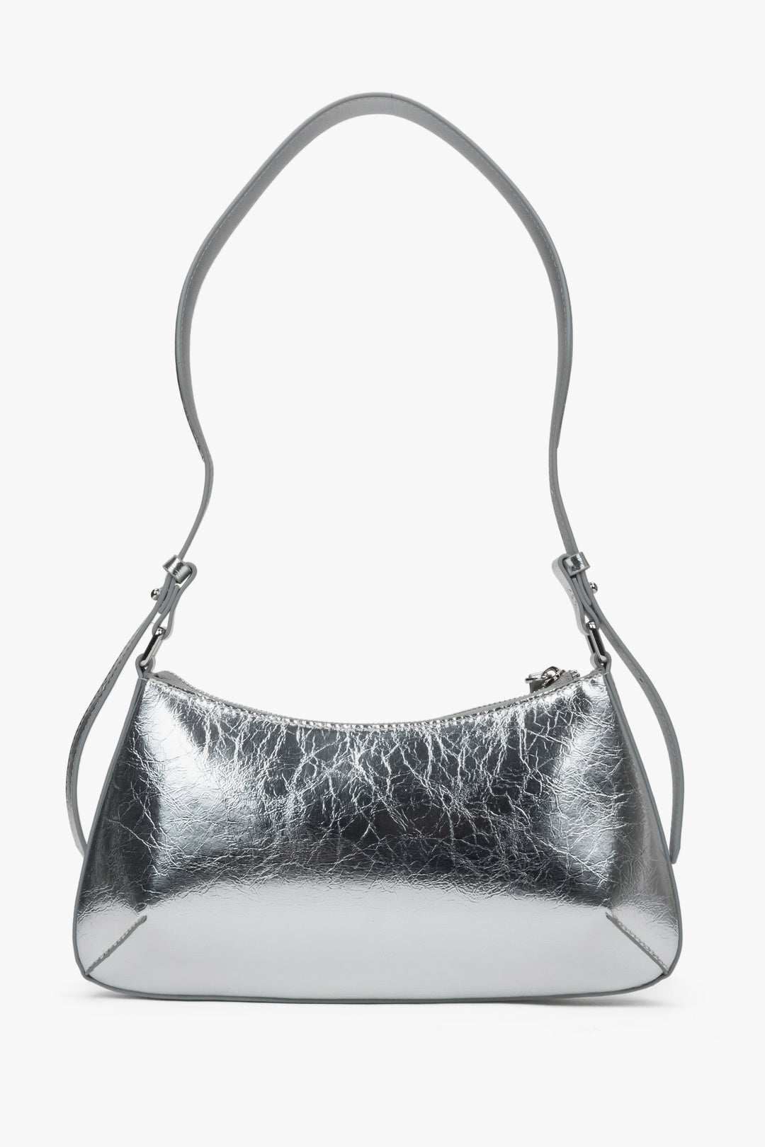 Silberne Damen-Baguette-Tasche von Estro aus echtem Leder.