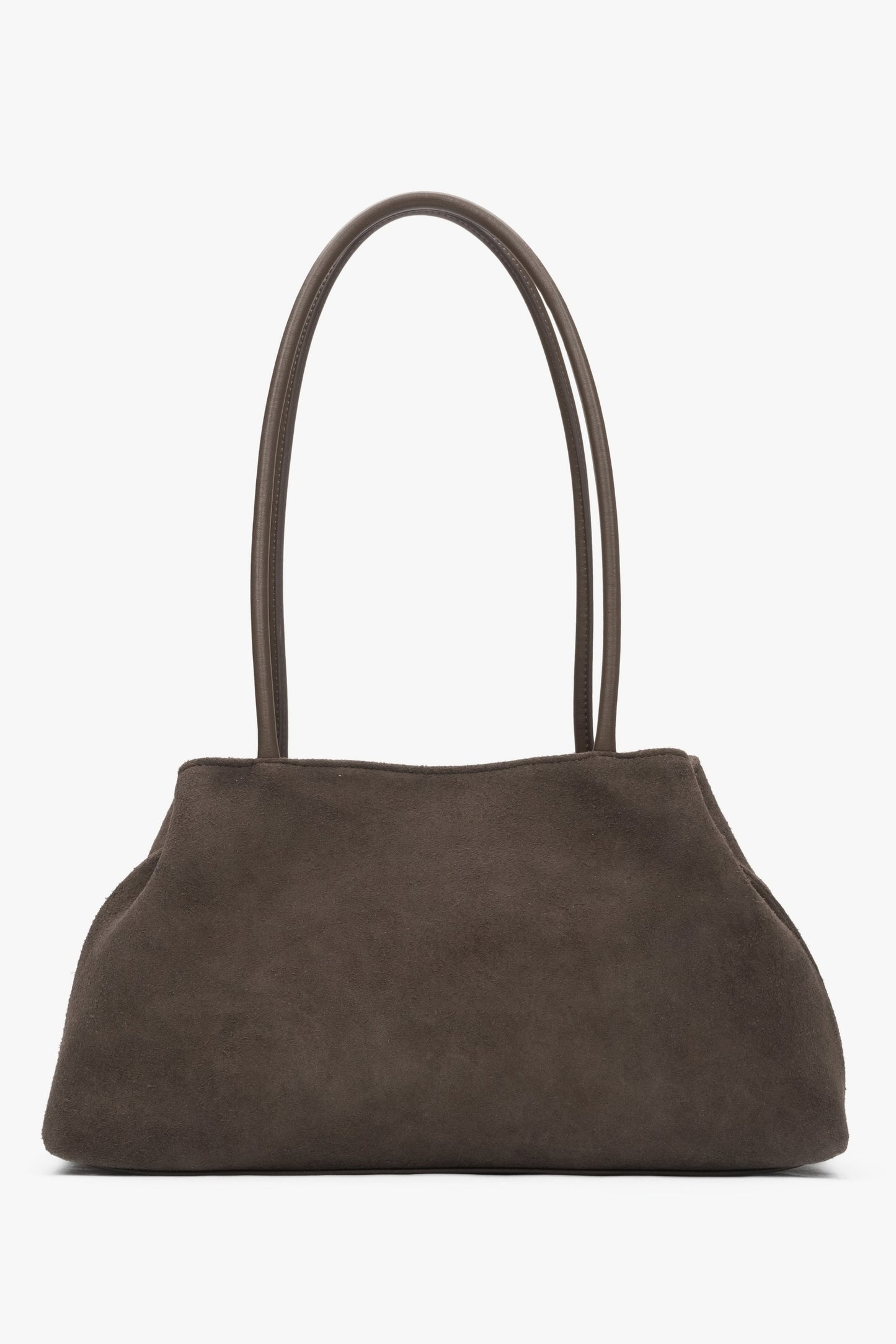 Taupe Damen-Schultertasche aus italienischem Velours von Estro.