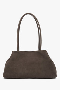 Taupe Damen-Schultertasche aus italienischem Velours von Estro.