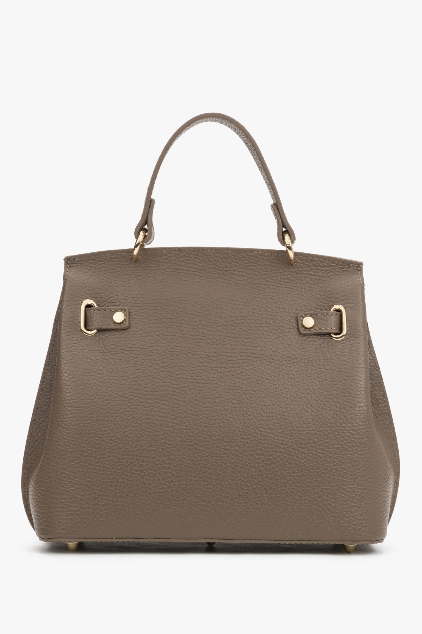 Rückansicht der klassischen taupefarbenen Satchel Bag aus feinem italienischem Premium-Naturleder
