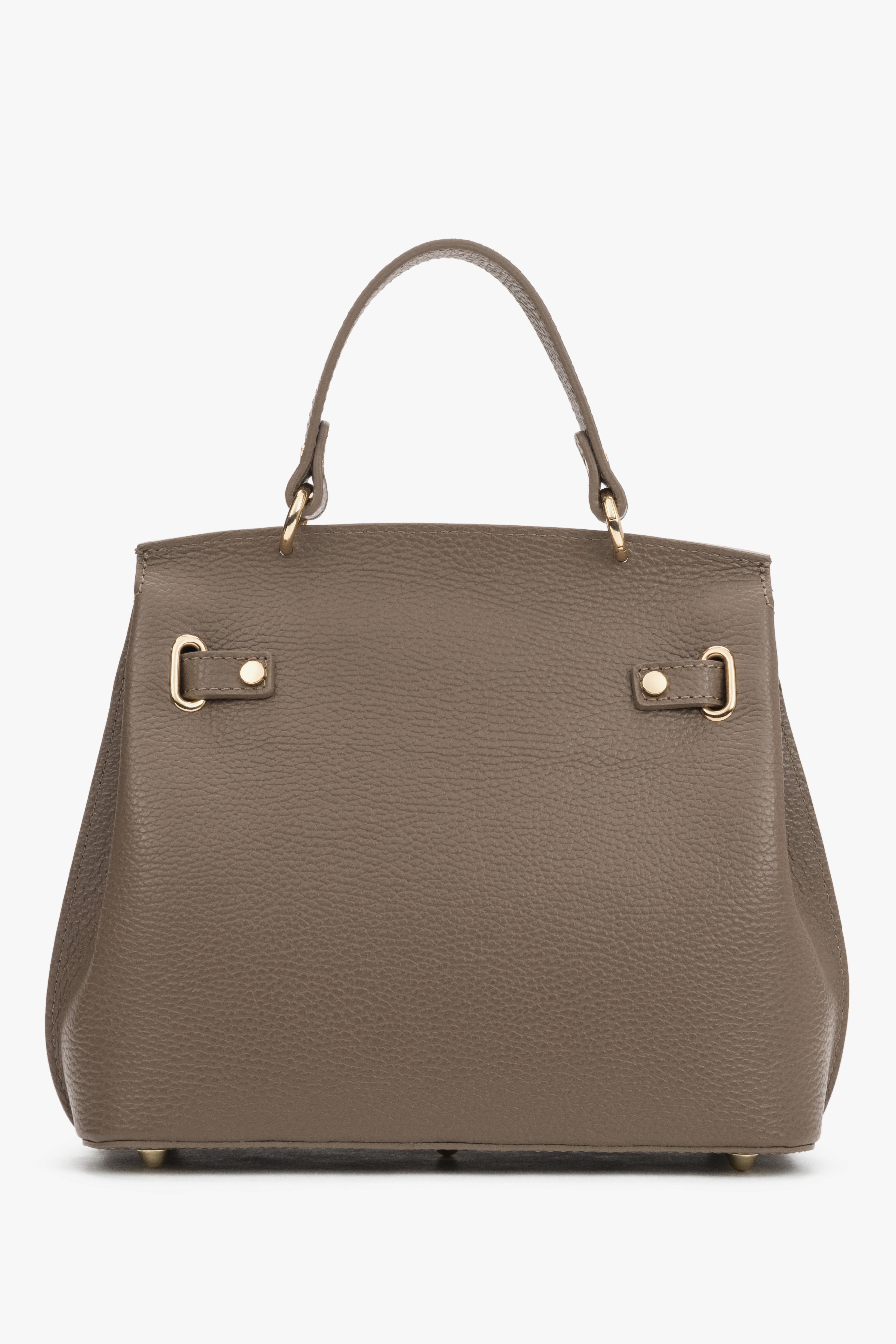 Rückansicht der klassischen taupefarbenen Satchel Bag aus feinem italienischem Premium-Naturleder