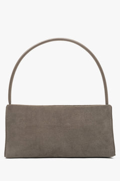 Taupefarbene Damen-Schultertasche von Estro aus weichem Velours.