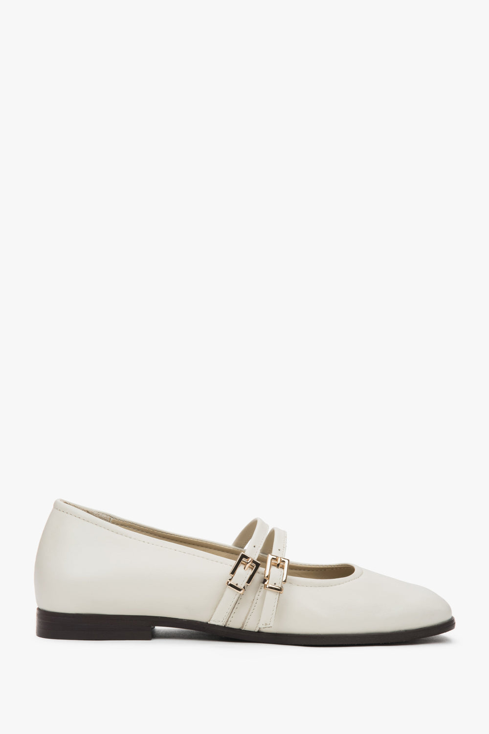 Weiß Beige Damen Ballerinas mit Schnalle aus hochwertigem italienischem Echtleder Estro ER00117297.