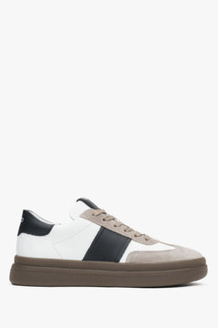 Weiß-grauer Damen-Sneaker aus einem Velours-Leder-Mix Estro ER00116887.