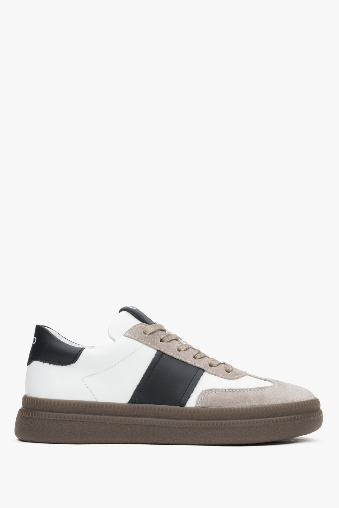 Weiß-grauer Damen-Sneaker aus einem Velours-Leder-Mix Estro ER00116887.