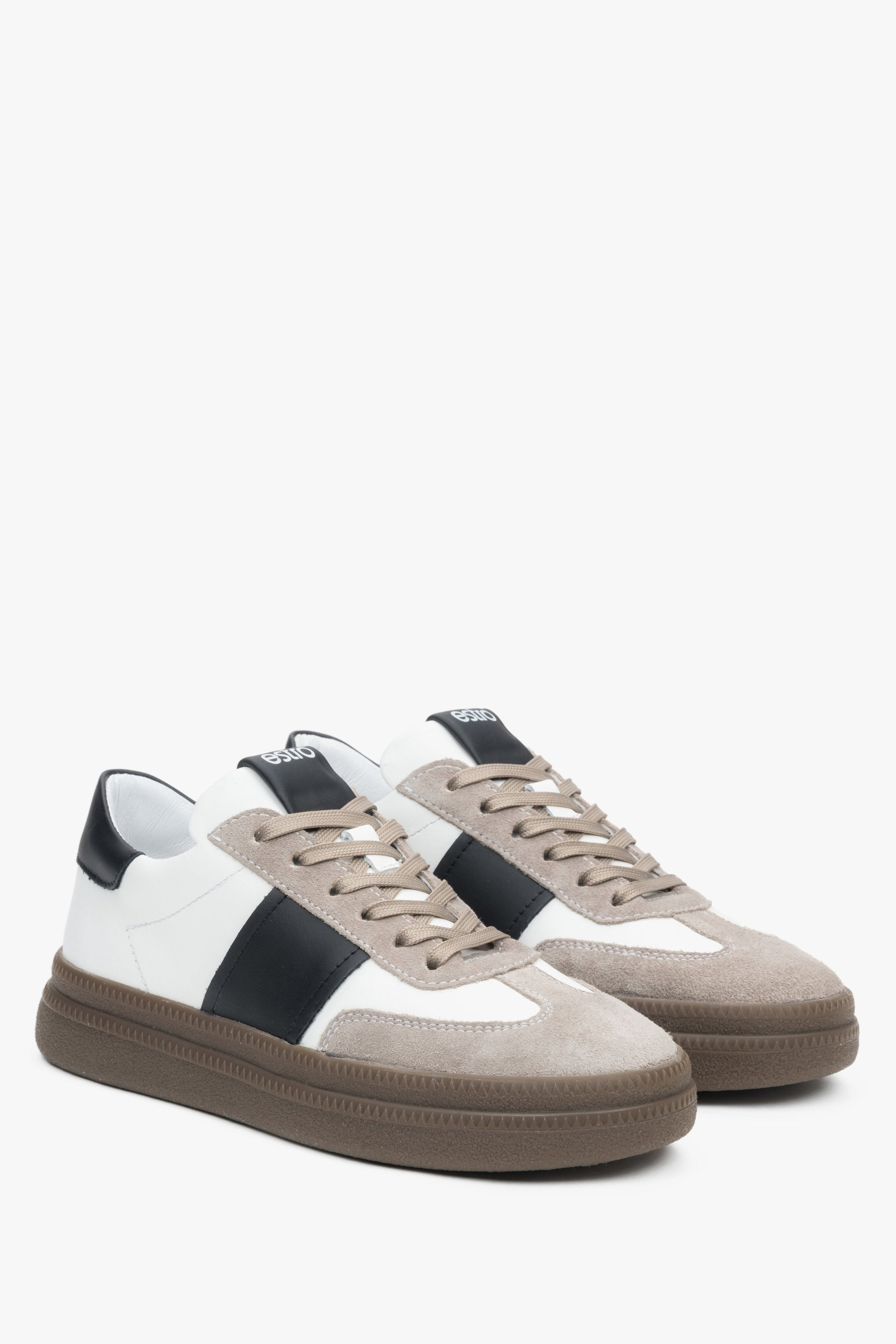 Weiß-graue Damen-Sneaker aus natürlichem Leder und Velours – Premium von Estro.
