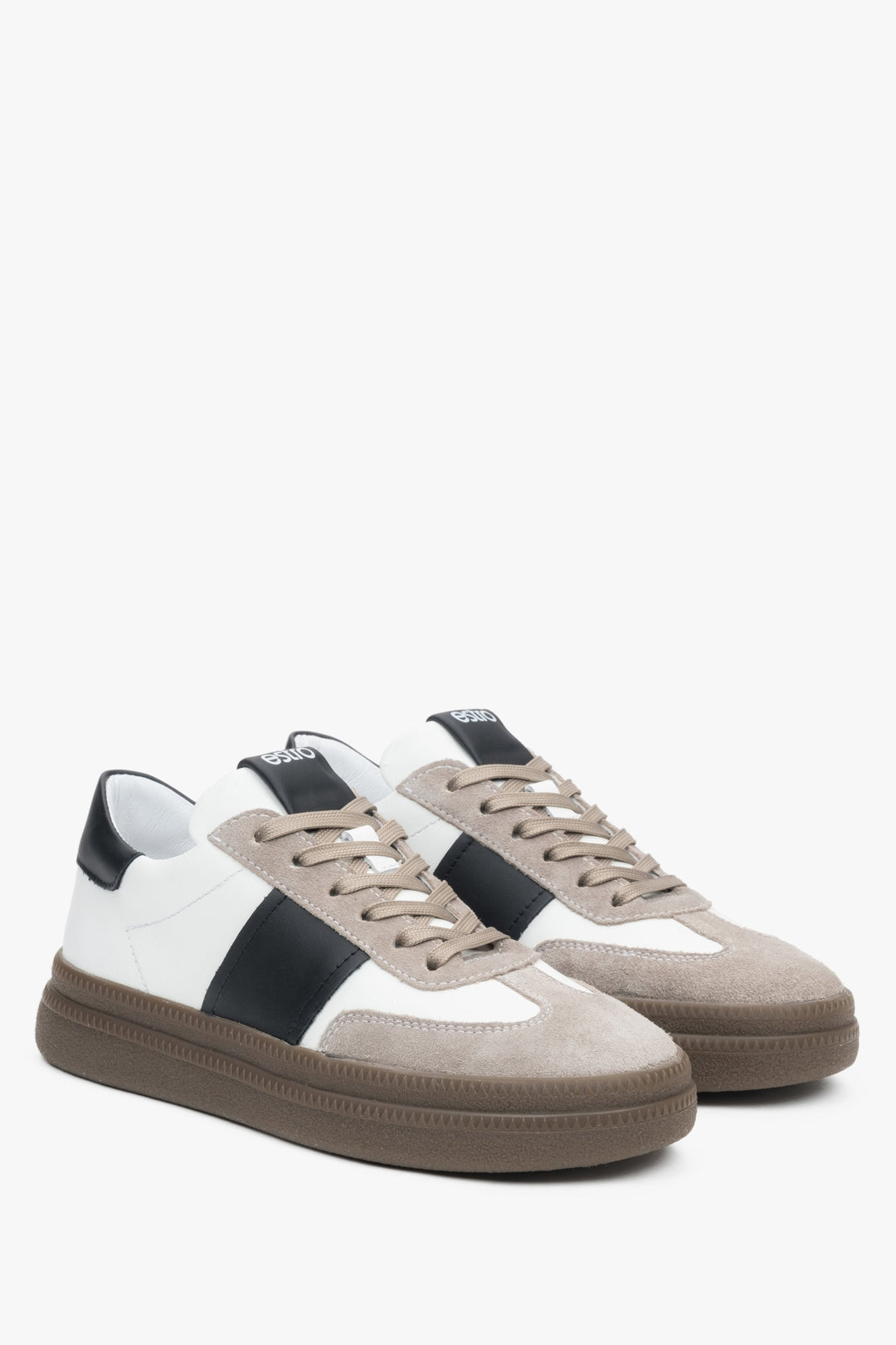 Weiß-graue Damen-Sneaker aus natürlichem Leder und Velours – Premium von Estro.