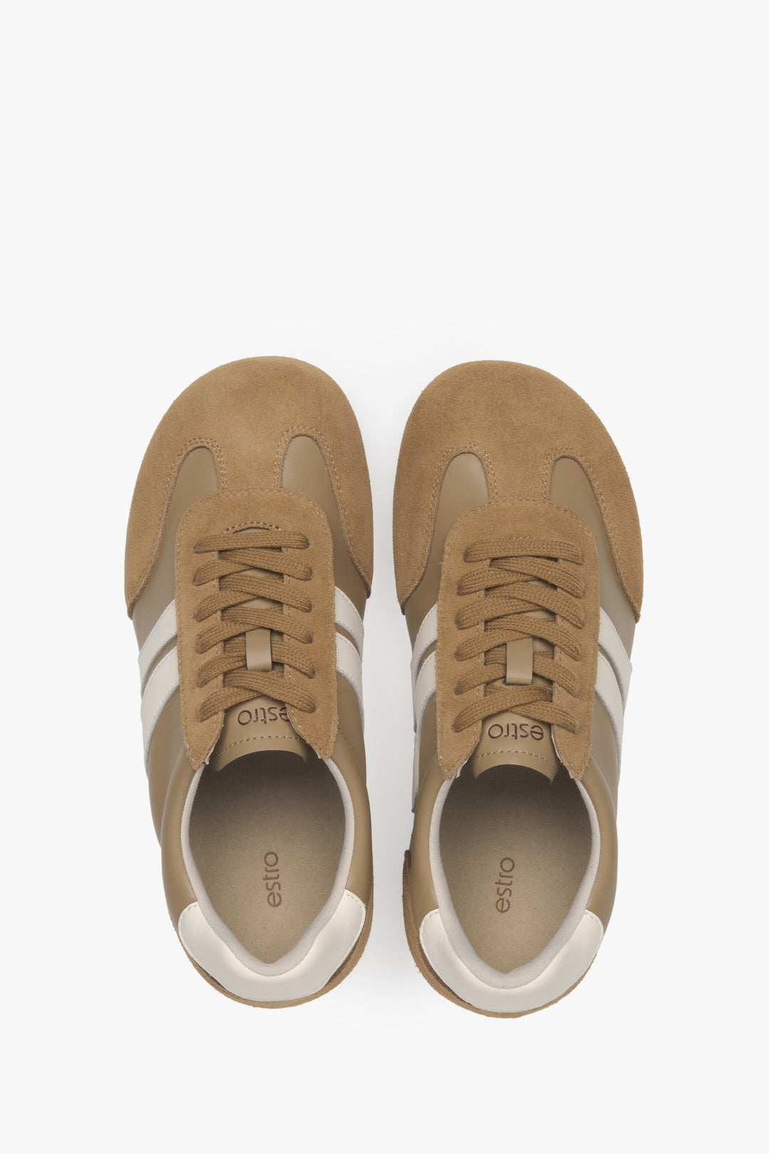 Braune Sneaker von Estro für Damen, aus natürlichem Veloursleder und Leder.