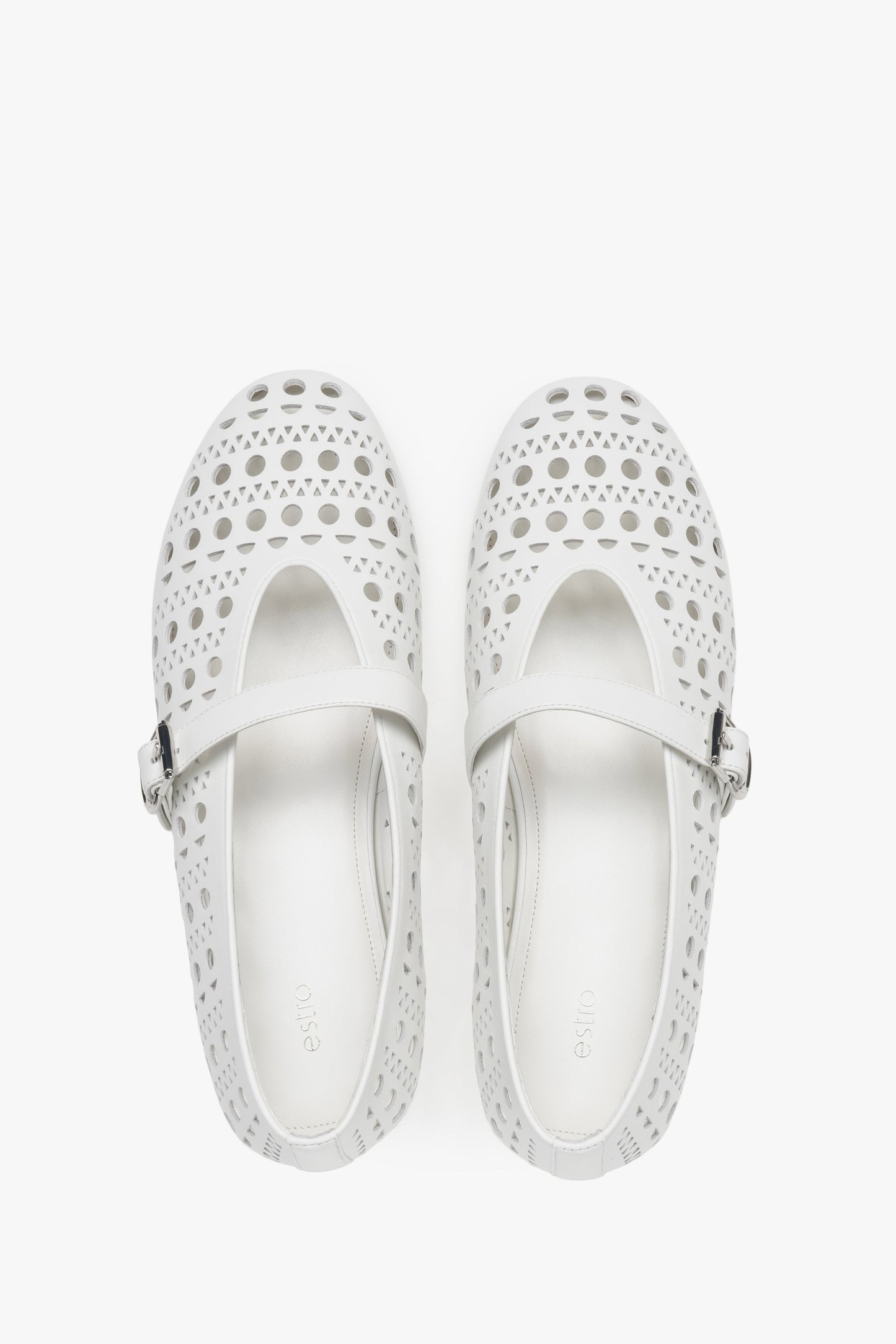 Komfortable weiße Damen-Ballerinas aus echtem Leder Estro ER00116977.