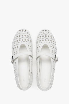 Komfortable weiße Damen-Ballerinas aus echtem Leder Estro ER00116977.