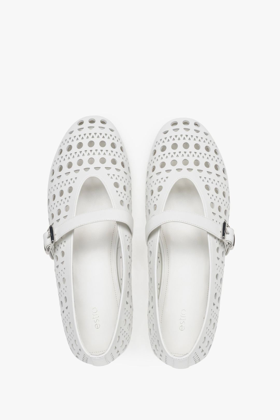 Komfortable weiße Damen-Ballerinas aus echtem Leder Estro ER00116977.