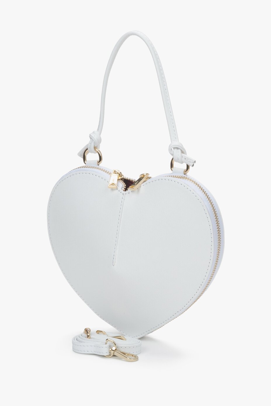 Stilvolle weiße herzförmige Tasche für Damen z.B. aus echtem Leder.