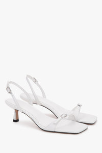 Weiße Damen-Sandalen von Estro aus echtem Leder mit funkelnden Strassschnallen.