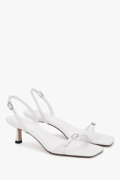 Weiße Damen-Sandalen von Estro aus echtem Leder mit funkelnden Strassschnallen.