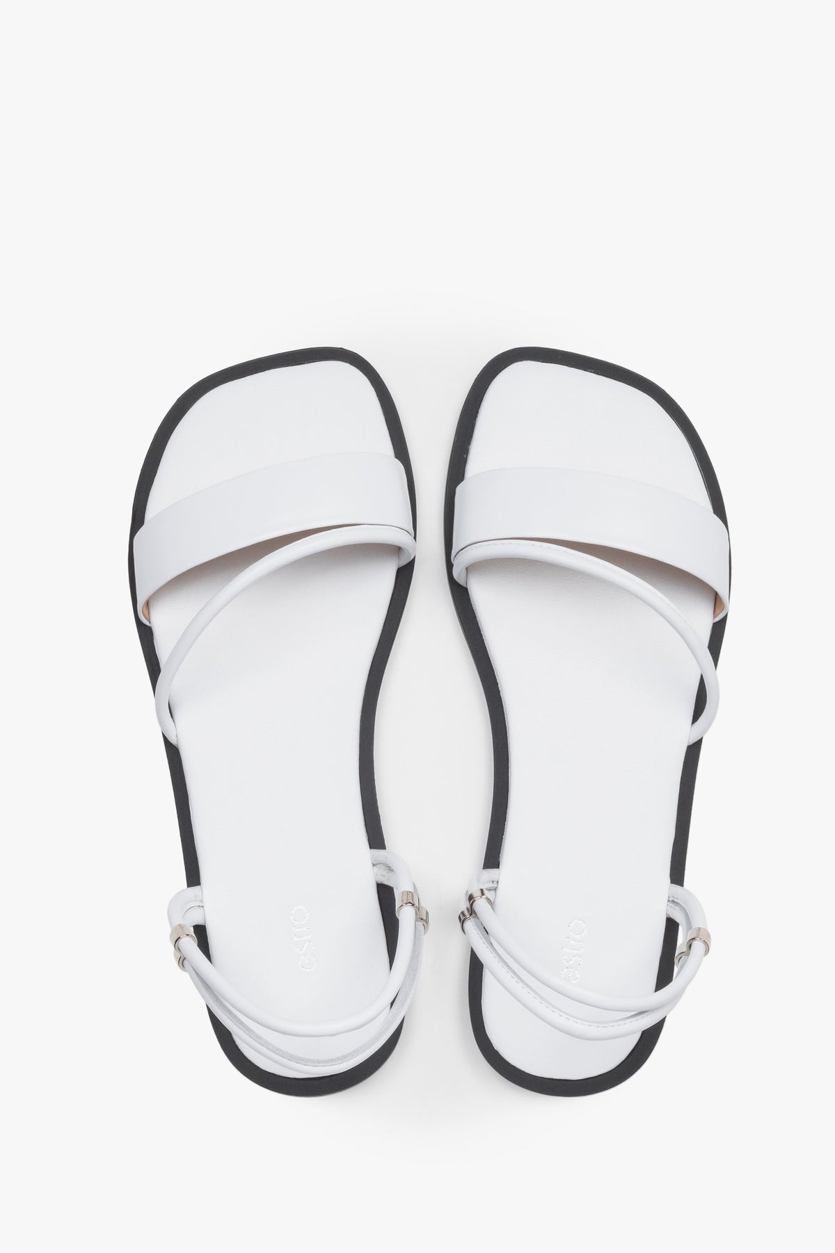 Weiße Damen-Sandalen aus Echtleder von oben mit schmalen Riemen