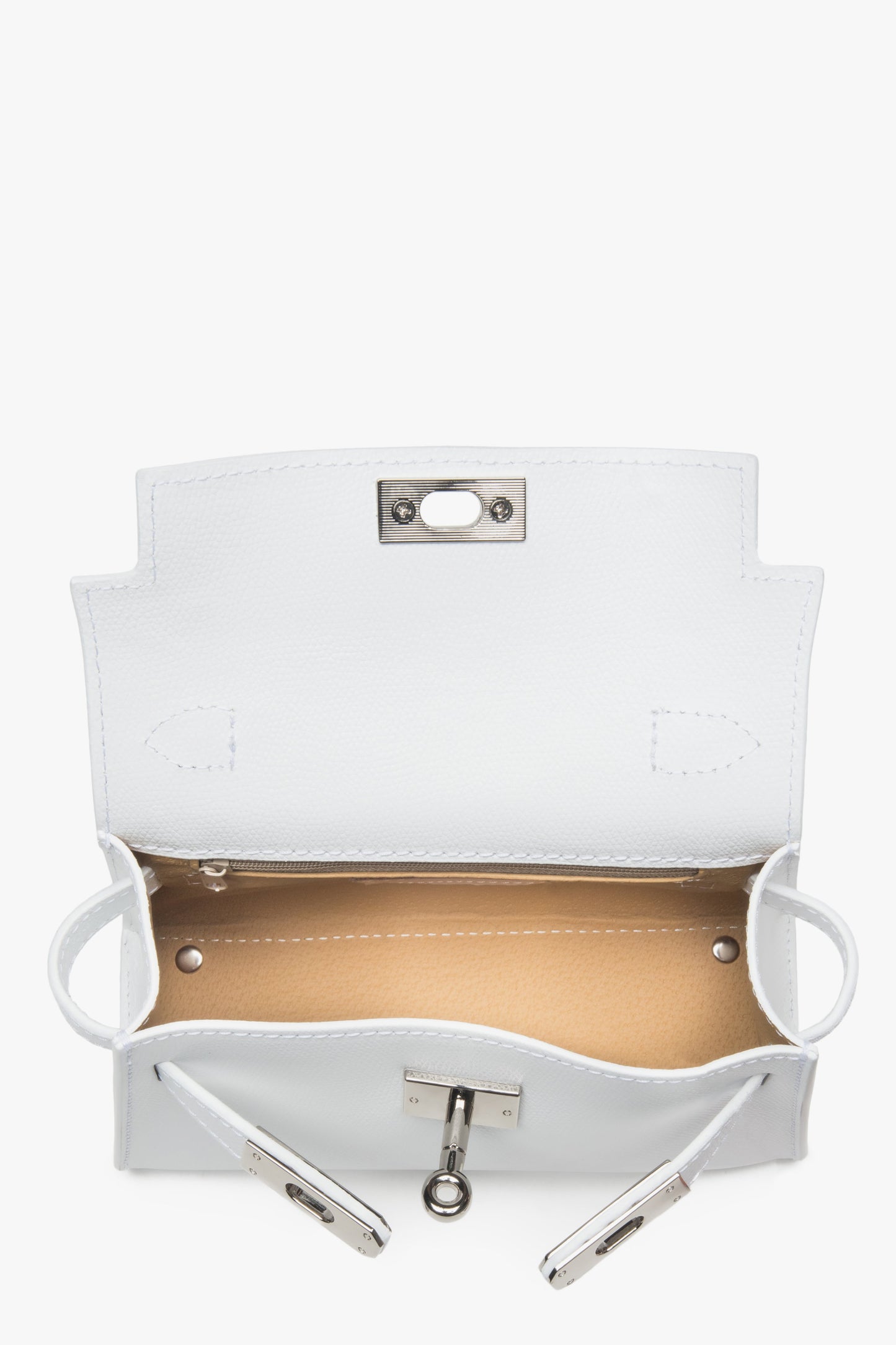Schneeweiße Satchel-Handtasche von Estro in geometrischer Form aus edlem italienischem Glattleder.