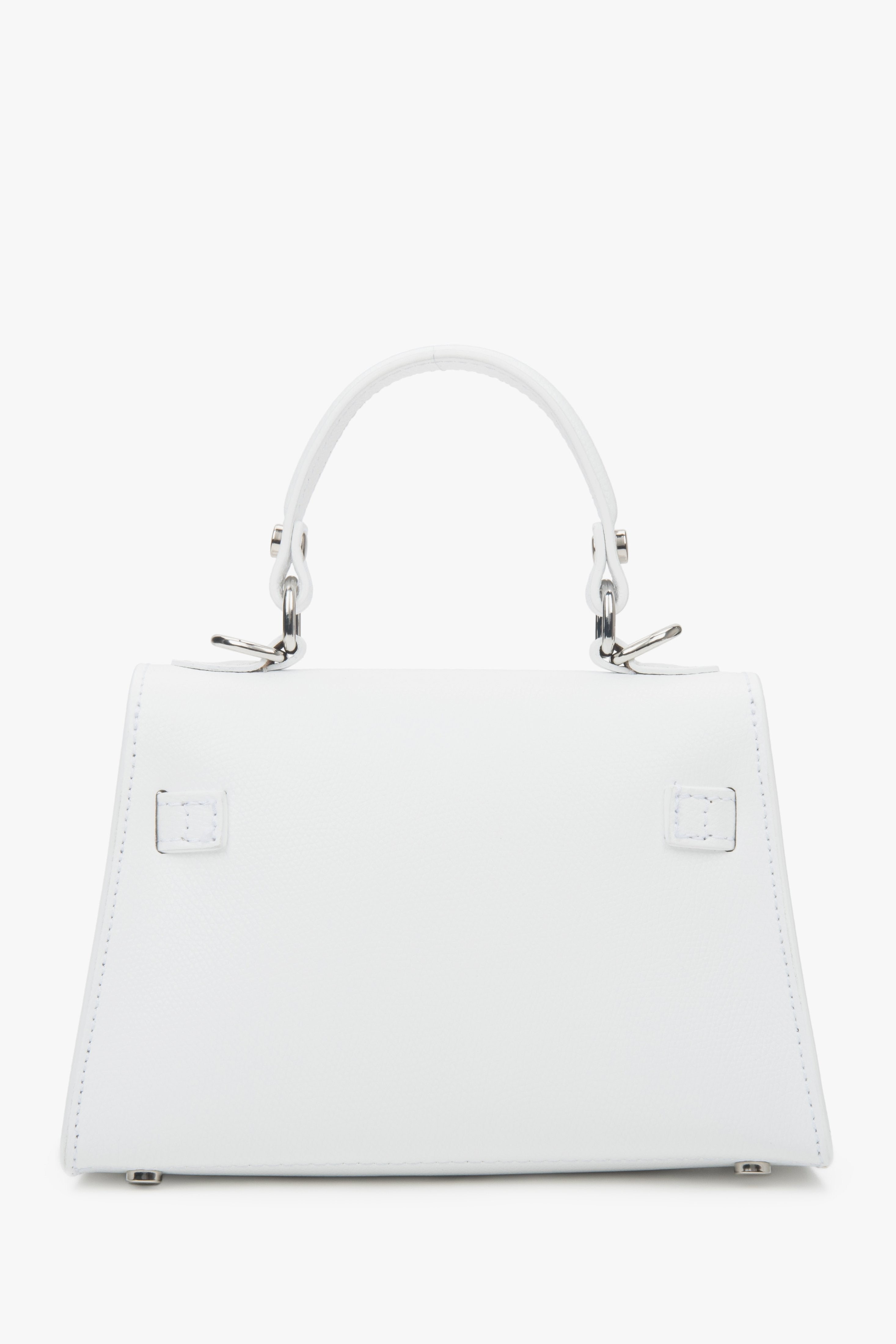 Kompakte weiße Satchel-Handtasche von Estro aus exklusivem italienischem Premium-Echtleder.