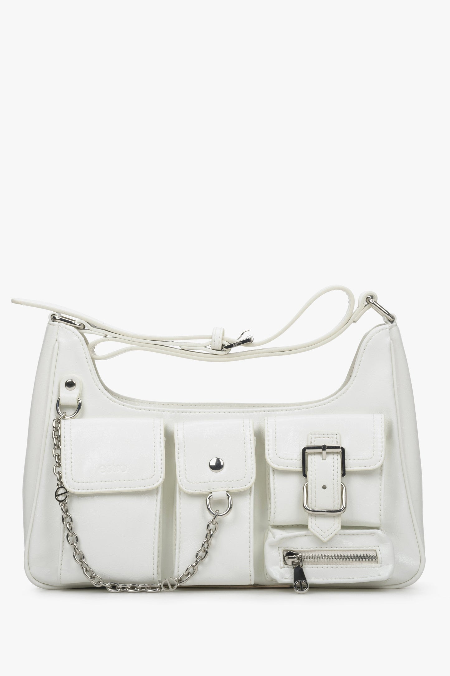 Weiße Damen-Schultertasche aus echtem Leder mit mehreren Fächern Estro ER00114407.