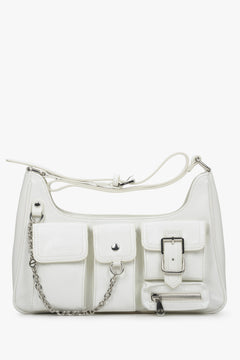 Weiße Damen-Schultertasche aus echtem Leder mit mehreren Fächern Estro ER00114407.