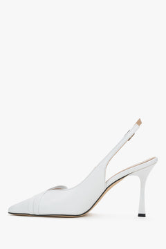 Weiße Damen-Slingback-Pumps aus echtem Leder in seitlicher Profilansicht