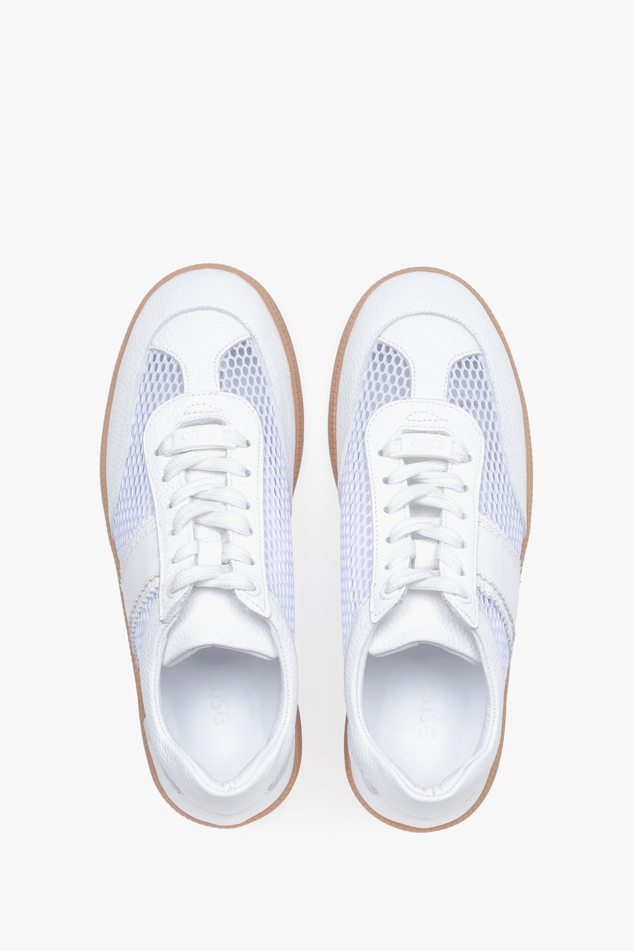 Weiße Damen-Sneaker aus Leder und Mesh als Paar in Draufsicht