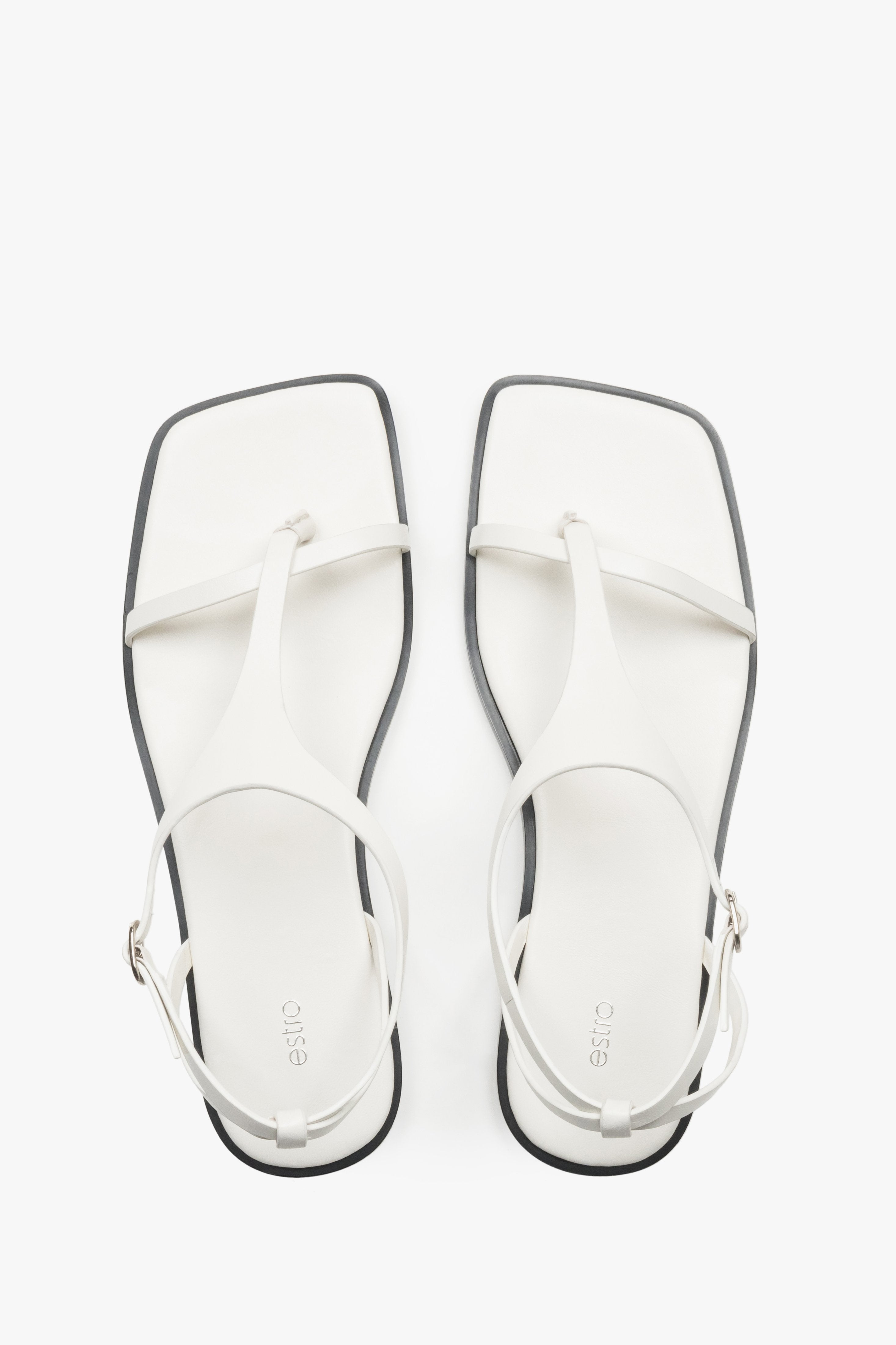 Weiße Damen-Sandalen aus echtem Leder von oben als Paar