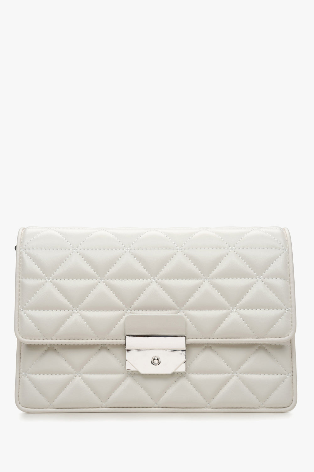 Weiße gesteppte Damen-Schultertasche aus Leder mit edlen Silberdetails Estro ER00115792.