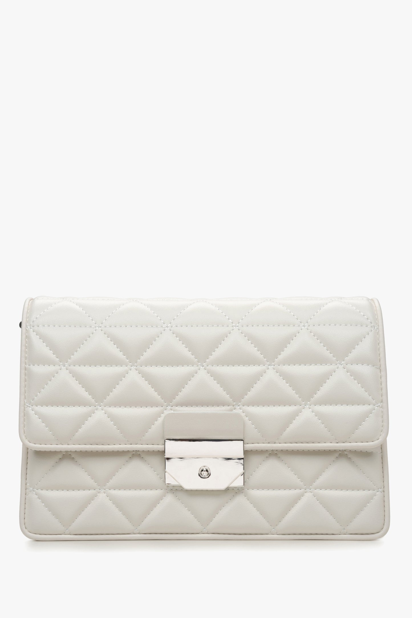 Weiße gesteppte Damen-Schultertasche aus Leder mit edlen Silberdetails Estro ER00115792.