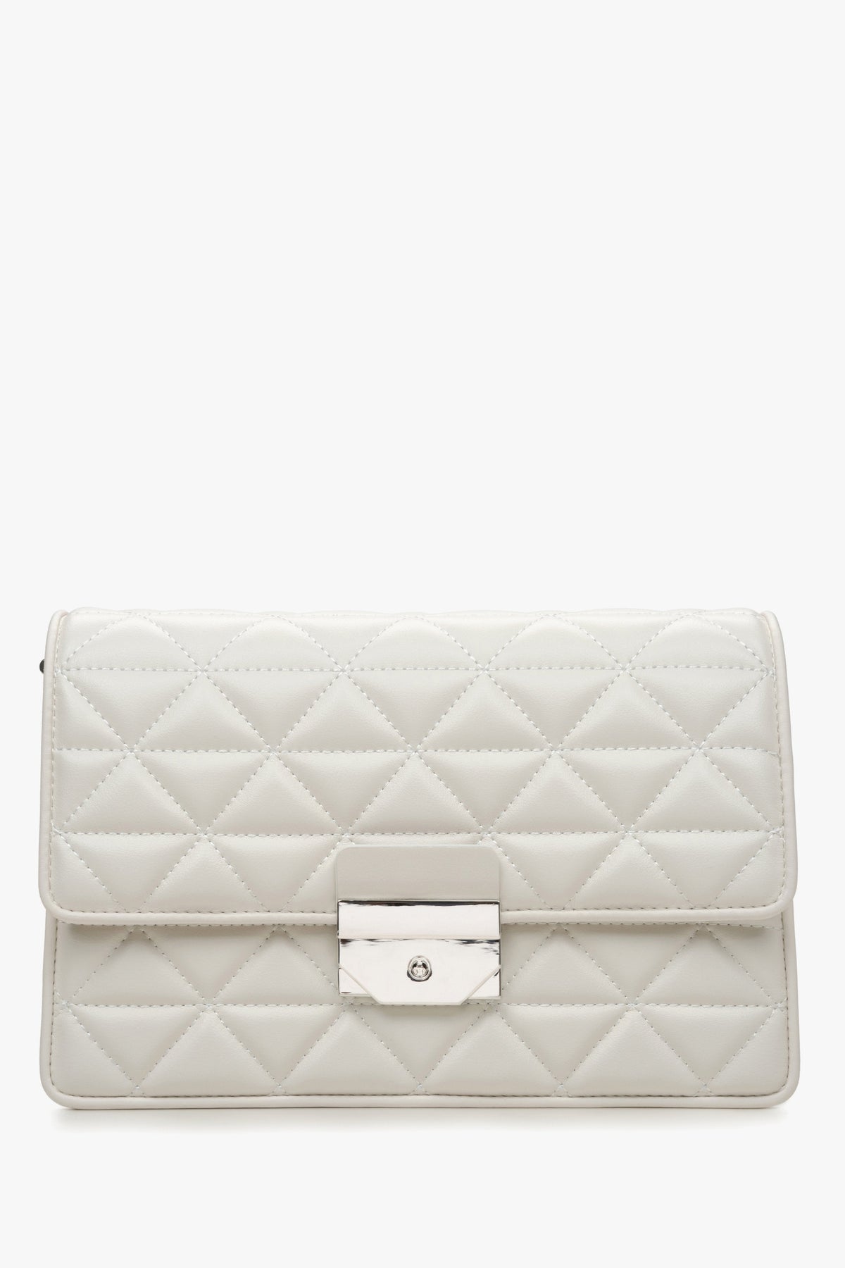 Weiße gesteppte Damen-Schultertasche aus Leder mit edlen Silberdetails Estro ER00115792.