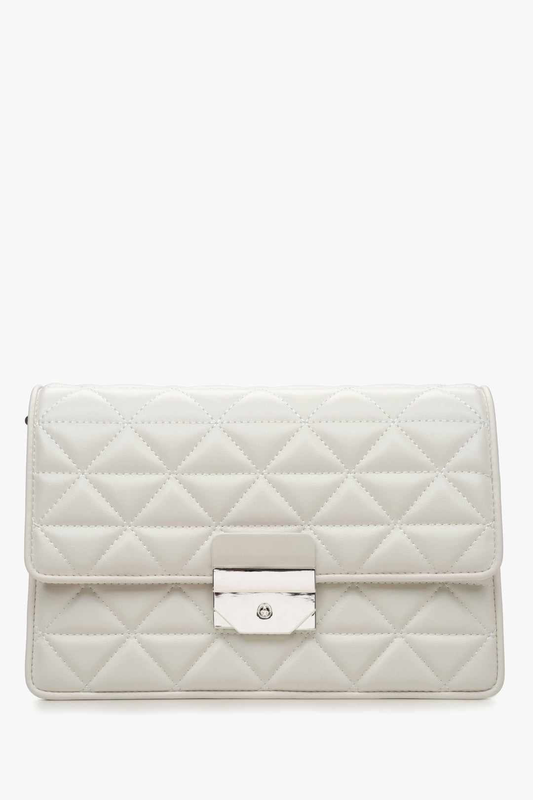 Weiße gesteppte Damen-Schultertasche aus Leder mit edlen Silberdetails Estro ER00115792.