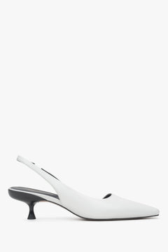 Weiße Slingback-Pumps aus Leder für Damen mit niedrigem Absatz, ESTRO ER00116926