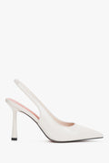 Seitliche Ansicht der weißen Slingback-Pumps aus Leder mit 9,5 cm Stiletto-Absatz.