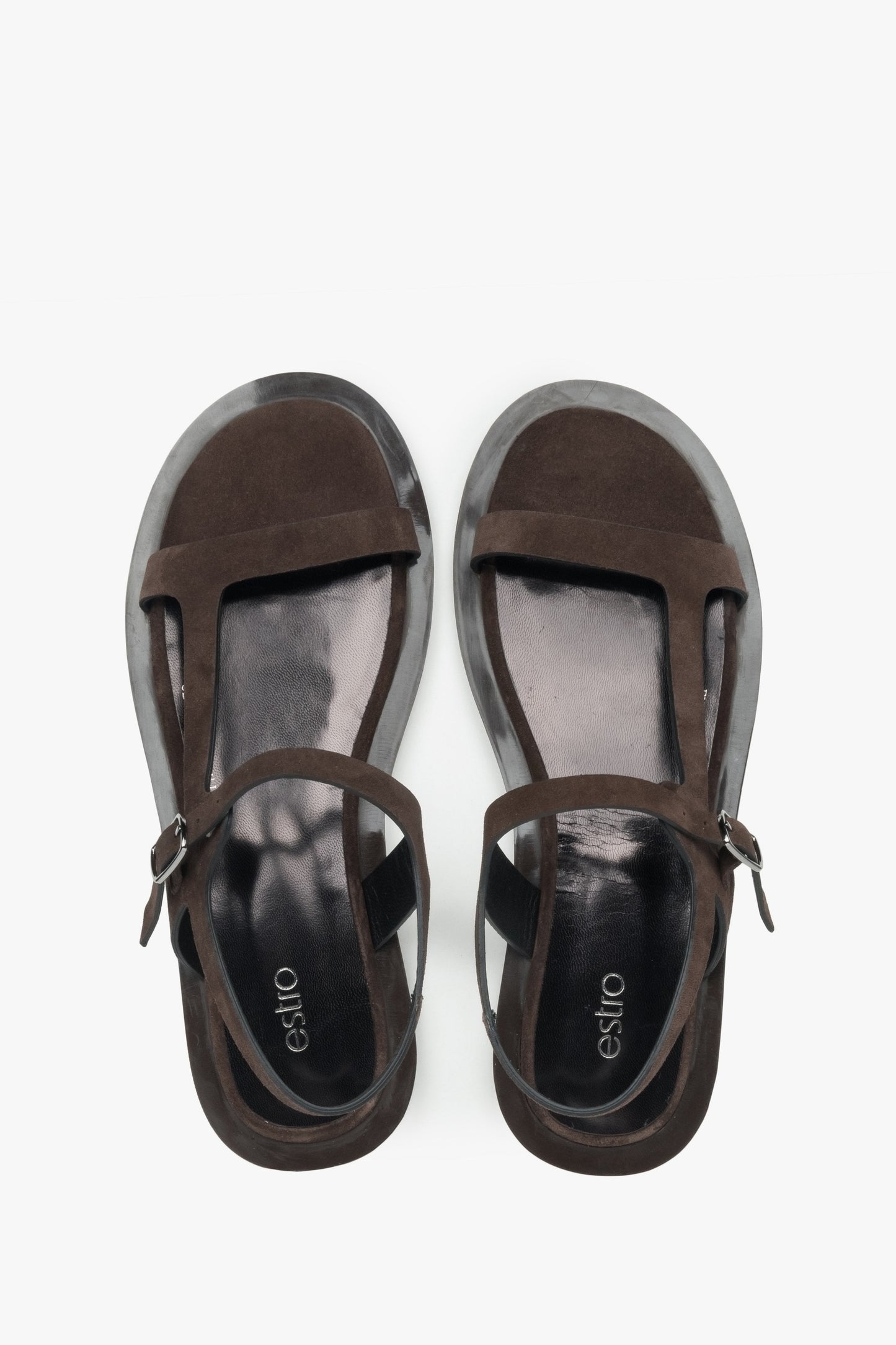 Damen Dunkelbraune Velours-Sandalen mit feinen Riemchen Estro ER00117370