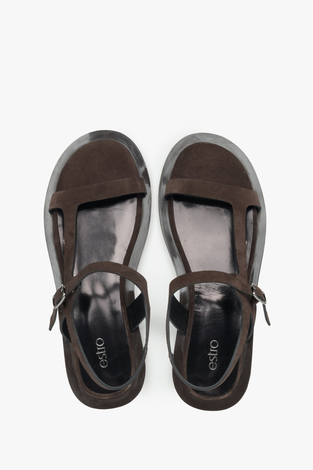 Damen Dunkelbraune Velours-Sandalen mit feinen Riemchen Estro ER00117370